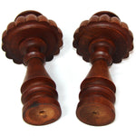 Antique Victorian Era Turned & Carved Wood Drapery Holdback, Tieback Pair, 4" Diameters