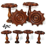 Antique Victorian Turned & Carved 4pc Wood Drapery Holdback, Tieback Set, 4" Wide