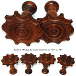 Antique Victorian Turned & Carved 4pc Wood Drapery Holdback, Tieback Set, 4" Wide