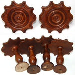 Antique Victorian Turned & Carved 4pc Wood Drapery Holdback, Tieback Set, 4" Wide