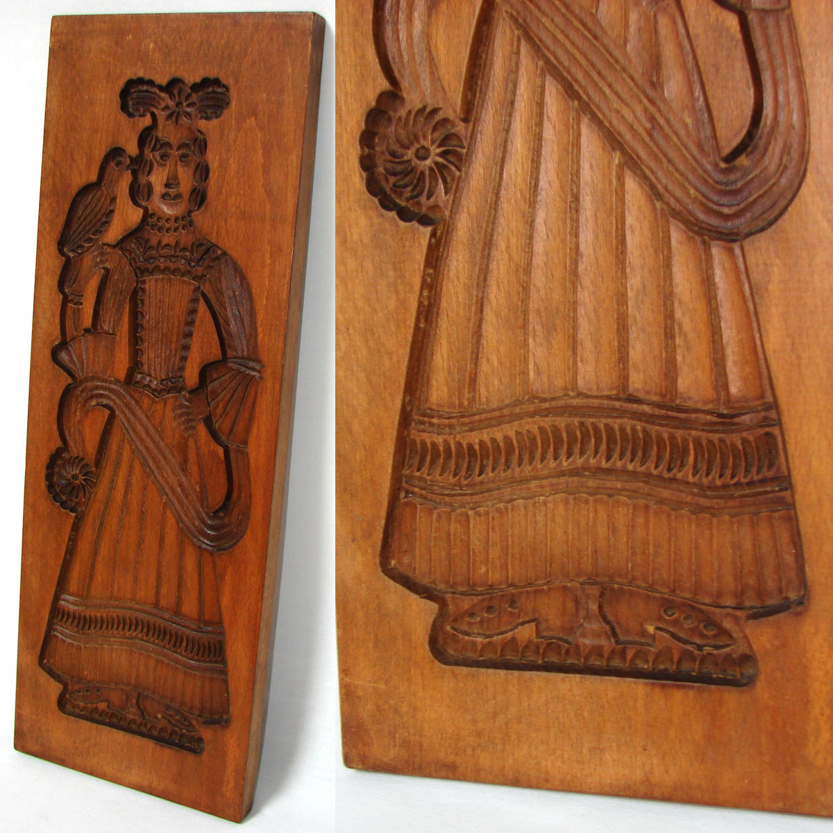 Antique French or Belgian 20.5" Tall Cookie Mold, Gingerbread Form, Carved Wood