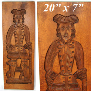 Antique French or Belgian 20.5" Tall Cookie Mold, Gingerbread Form, Carved Wood