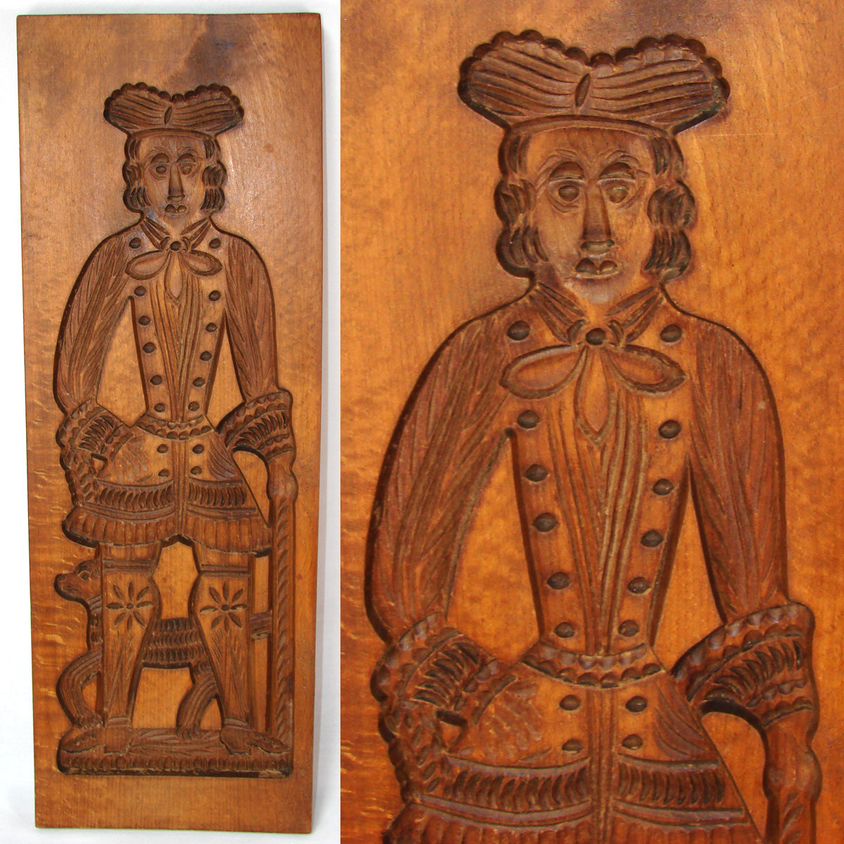 Antique French or Belgian 20.5" Tall Cookie Mold, Gingerbread Form, Carved Wood