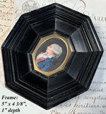 Fine Antique 18th Century Portrait Miniature, Profile Young Noble with Powdered Wig, Ruffled Collar