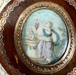 Antique 18th Century French Snuff or Bonbon Box, Patch Box with 18k Pique & Mount Portrait Miniature "Love"