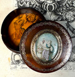 Antique 18th Century French Snuff or Bonbon Box, Patch Box with 18k Pique & Mount Portrait Miniature "Love"