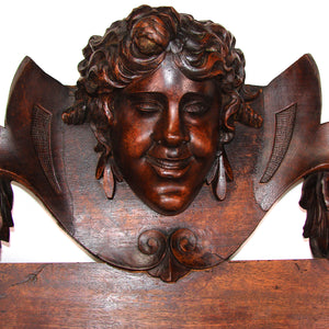 Lg Antique Victorian Era 30" Carved Wall Panel, Long Stem Pipe Display Rack, Figural Bust