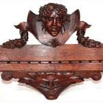 Lg Antique Victorian Era 30" Carved Wall Panel, Long Stem Pipe Display Rack, Figural Bust