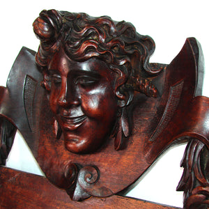 Lg Antique Victorian Era 30" Carved Wall Panel, Long Stem Pipe Display Rack, Figural Bust