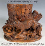 Antique Swiss Black Forest Carved Wood Tree Stump Tobacco or Cigar Stand w Fox and Nest