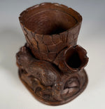 Antique Swiss Black Forest Carved Wood Tree Stump Tobacco or Cigar Stand w Fox and Nest