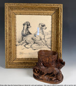 Antique Swiss Black Forest Carved Wood Tree Stump Tobacco or Cigar Stand w Fox and Nest
