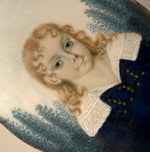 Rare Napoleonic Era French Portrait Miniature of Blond Girl, Blue Eyes Lace Collar Dress