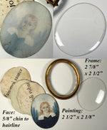 Rare Napoleonic Era French Portrait Miniature of Blond Girl, Blue Eyes Lace Collar Dress