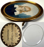 Rare Napoleonic Era French Portrait Miniature of Blond Girl, Blue Eyes Lace Collar Dress