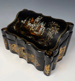 Fine Victorian Era Papier Mache Desktop Stationery or Writer's Box w Mother of Pearl Inlays