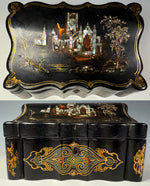 Fine Victorian Era Papier Mache Desktop Stationery or Writer's Box w Mother of Pearl Inlays