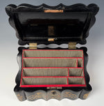 Fine Victorian Era Papier Mache Desktop Stationery or Writer's Box w Mother of Pearl Inlays