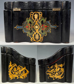 Fine Victorian Era Papier Mache Desktop Stationery or Writer's Box w Mother of Pearl Inlays