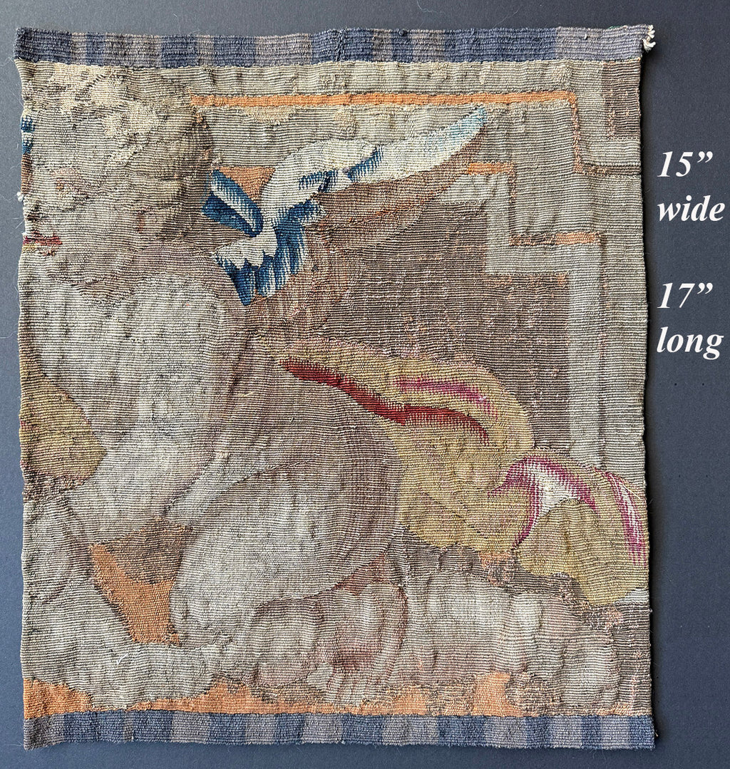 RARE Antique French Aubusson or Gobelin Wool Tapestry Panel with Angel, Putti for Pillow or Wall