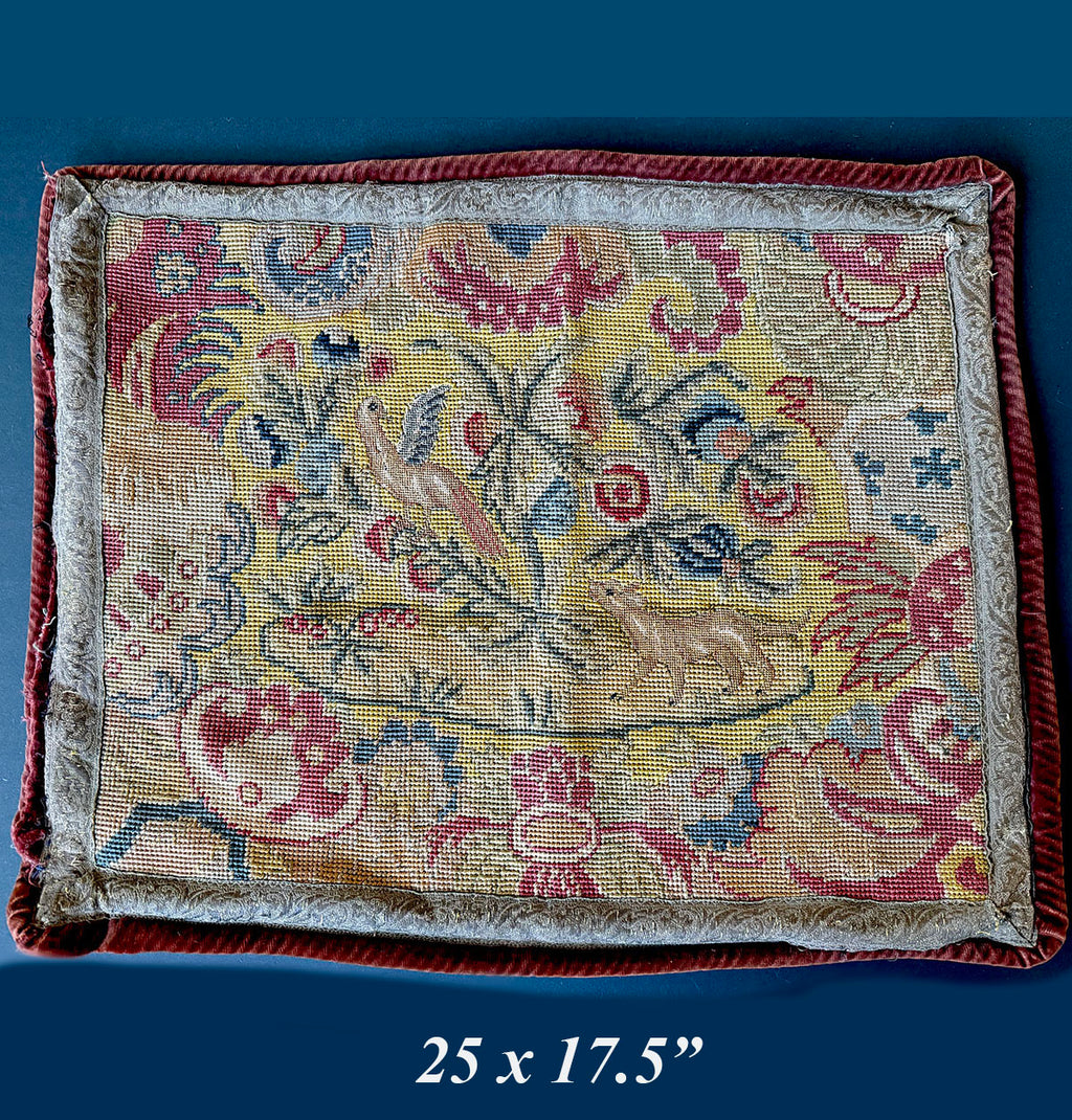 Fabulous Antique French 18th Century to Earliest 19th Century Needlepoint 25" x 17.5" Decorator Pillow