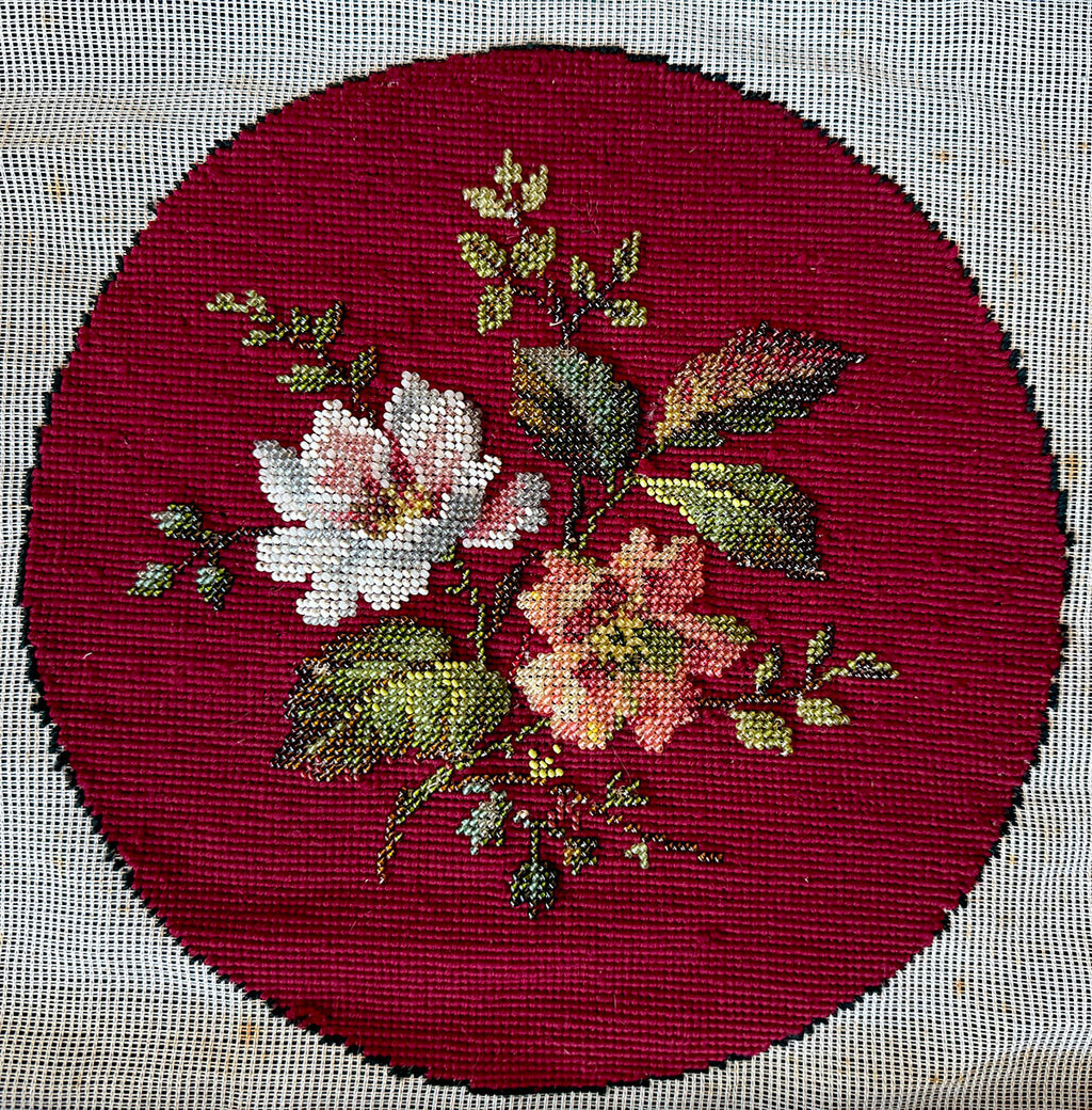 Antique Victorian Era Needlepoint and Glass Beadwork Tapestry Panel for Pillow Top or Stool