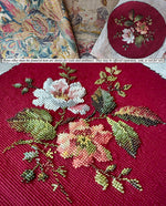 Antique Victorian Era Needlepoint and Glass Beadwork Tapestry Panel for Pillow Top or Stool