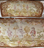 Antique French Romantic Era Needlepoint 43" x 23" Panel with 3 18th c. Figures, Country Setting