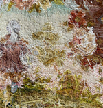 Antique French Romantic Era Needlepoint 43" x 23" Panel with 3 18th c. Figures, Country Setting