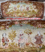 Antique French Romantic Era Needlepoint 43" x 23" Panel with 3 18th c. Figures, Country Setting