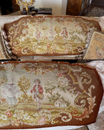 Antique French Romantic Era Needlepoint 43" x 23" Panel with 3 18th c. Figures, Country Setting