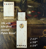Antique French Palais Royal Ivory Needle Case for Sewing Necessaire, 18k Gold w Kiln-fired Enamel Medallion