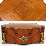 Antique French Maison Boissier Serpentine Casket, Marquetry Style Kingwood with Gilt Bronze