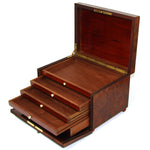 Antique French Victorian Era Burled Walnut Cigar Presenter or Specimen Box, Chest with Five Drawers