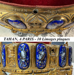 RARE Antique Napoleon III Era TAHAN PARIS gothic Jewelry Box, 10 Limoges Kiln-fired Enamel Plaques