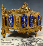 RARE Antique Napoleon III Era TAHAN PARIS gothic Jewelry Box, 10 Limoges Kiln-fired Enamel Plaques