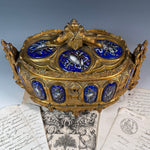 RARE Antique Napoleon III Era TAHAN PARIS gothic Jewelry Box, 10 Limoges Kiln-fired Enamel Plaques