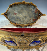RARE Antique Napoleon III Era TAHAN PARIS gothic Jewelry Box, 10 Limoges Kiln-fired Enamel Plaques
