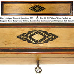 Antique French Napoleon III Era 11.5" Hand Fan Casket, Boulle Style Inlay & Birdseye Maple Veneers