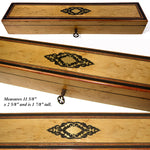 Antique French Napoleon III Era 11.5" Hand Fan Casket, Boulle Style Inlay & Birdseye Maple Veneers