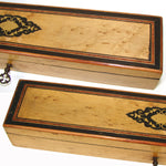 Antique French Napoleon III Era 11.5" Hand Fan Casket, Boulle Style Inlay & Birdseye Maple Veneers