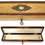 Antique French Napoleon III Era 11.5" Hand Fan Casket, Boulle Style Inlay & Birdseye Maple Veneers