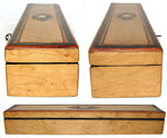 Antique French Napoleon III Era 11.5" Hand Fan Casket, Boulle Style Inlay & Birdseye Maple Veneers