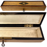 Antique French Napoleon III Era 11.5" Hand Fan Casket, Boulle Style Inlay & Birdseye Maple Veneers