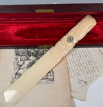 Superb Large Antique French Dieppe Carved IvoryPage Turner, Letter Opener in Original 14" Box