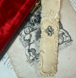 Superb Large Antique French Dieppe Carved IvoryPage Turner, Letter Opener in Original 14" Box