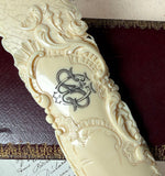 Superb Large Antique French Dieppe Carved IvoryPage Turner, Letter Opener in Original 14" Box