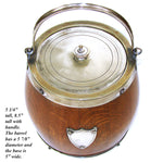 Antique Edwardian Era Daneil & Arter Silver Plate & Oak Tobacco Jar or Cracker Barrel