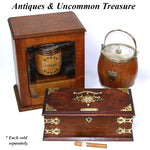 Antique Edwardian Era Daneil & Arter Silver Plate & Oak Tobacco Jar or Cracker Barrel