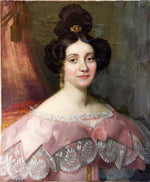 Antique French Oil Painting Portrait of a Beautiful Young Woman in Pink Satin and Lace Gown, c. 1830s